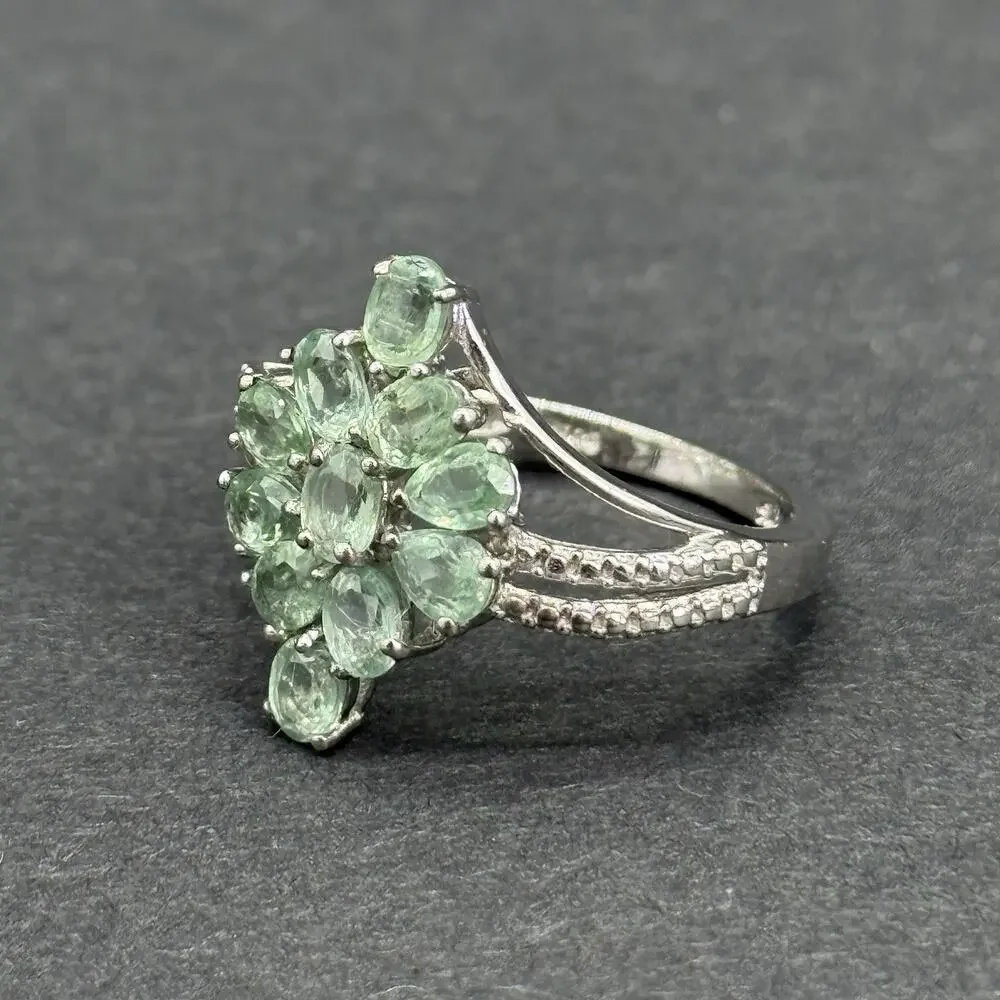 Signed STS 925 Sterling Silver Green Amethyst Prasiolite Cluster Ring Size 8